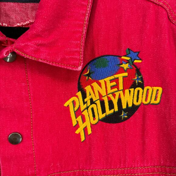 Vintage Planet Hollywood Tony Nowak Collection Red Denim Jacket Retro - Picture 6 of 13